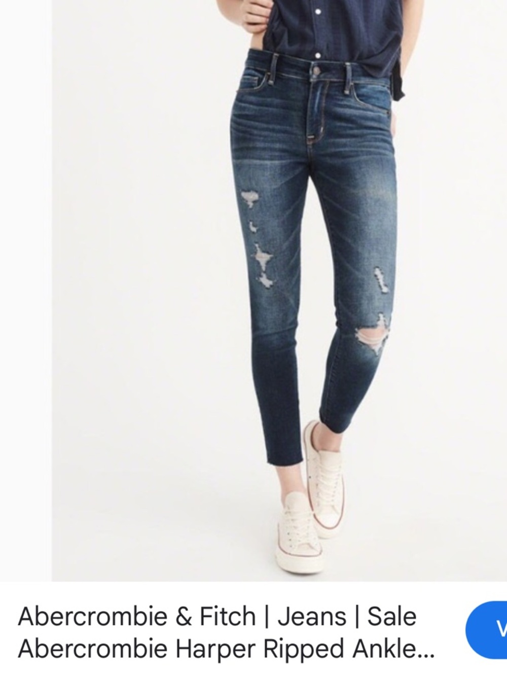 Abercrombie & Fitch Dark Blue Ripped Ankle Skinny Jeans